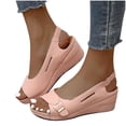 thumbnail image 2 of KBODIU Women's Sandals, Women Orthopedic Sandals with Arch Support Vintage Buckle Wedge Heel Open Toe Low Fish Mouth Roman Sandals Summer Beach Sandals Wedge Shoes Pink 43, 2 of 3