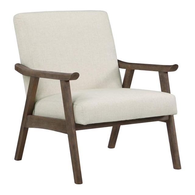 Fauteuil Weldon en Tissu Blanc Lin avec Cadre Fini Brun Brossé