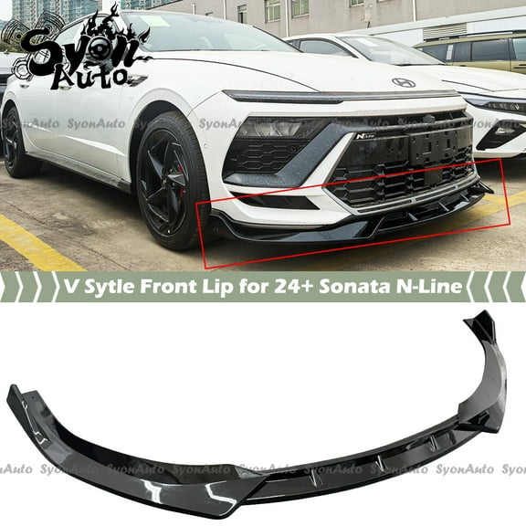 FOR 2024-2026 HYUNDAI SONATA N-LINE GLOSS BLACK V STYLE FRONT BUMPER LIP SPLITTER KIT