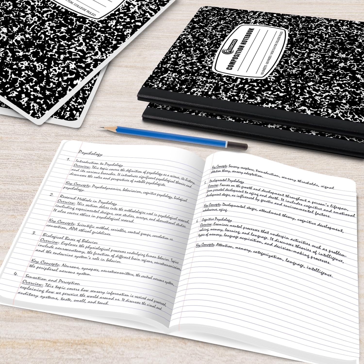 Rosmonde Composition Notebooks Bulk, 50 Pack, College Ruled, 200 Pages (100 Sheets), 9.75 x 7.5 in, Hard Cover Black Marble, Bulk Notebooks for School, College & Office Use