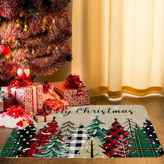 Costeam Christmas Entry Door Mat With Christmas Tree Print, Bathroom Absorbent Foot Mat Entryway Floor Mat, Ideal For Xmas Home Entry Decor