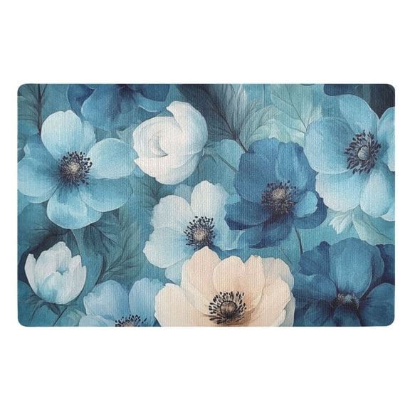 Beautiful Blue Flower Floor Door Mat Outdoor Indoor for Home Entrance Welcome Mats 32"x20"