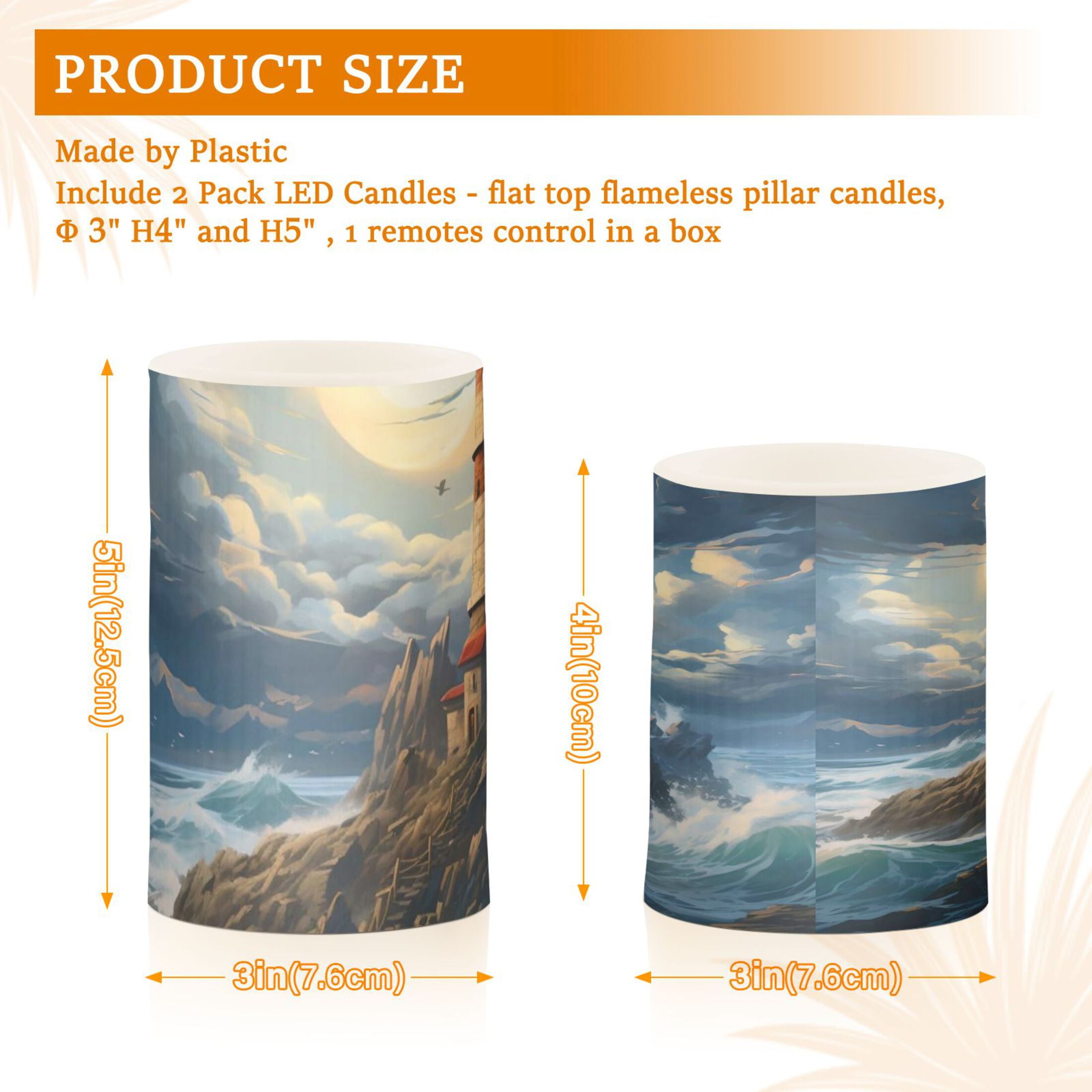Lighthouse Waves Flickering Flameless Candles Battery Operated with Remote Timer LED Pillar Candles Set of 2