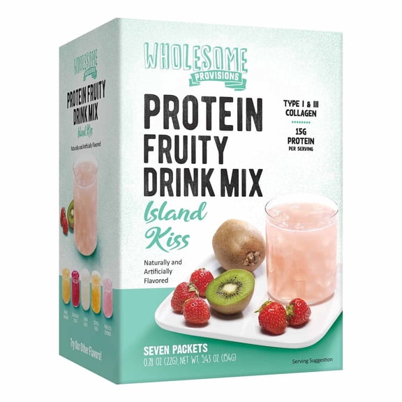 Protein Fruit Drink Mix, 15g Protein, Low Sugar, Collagen   Prebiotics, No Artificial Colors or Dyes, Refreshing by Wholesome Provisions (Pack of 1, Strawberry Kiwi)