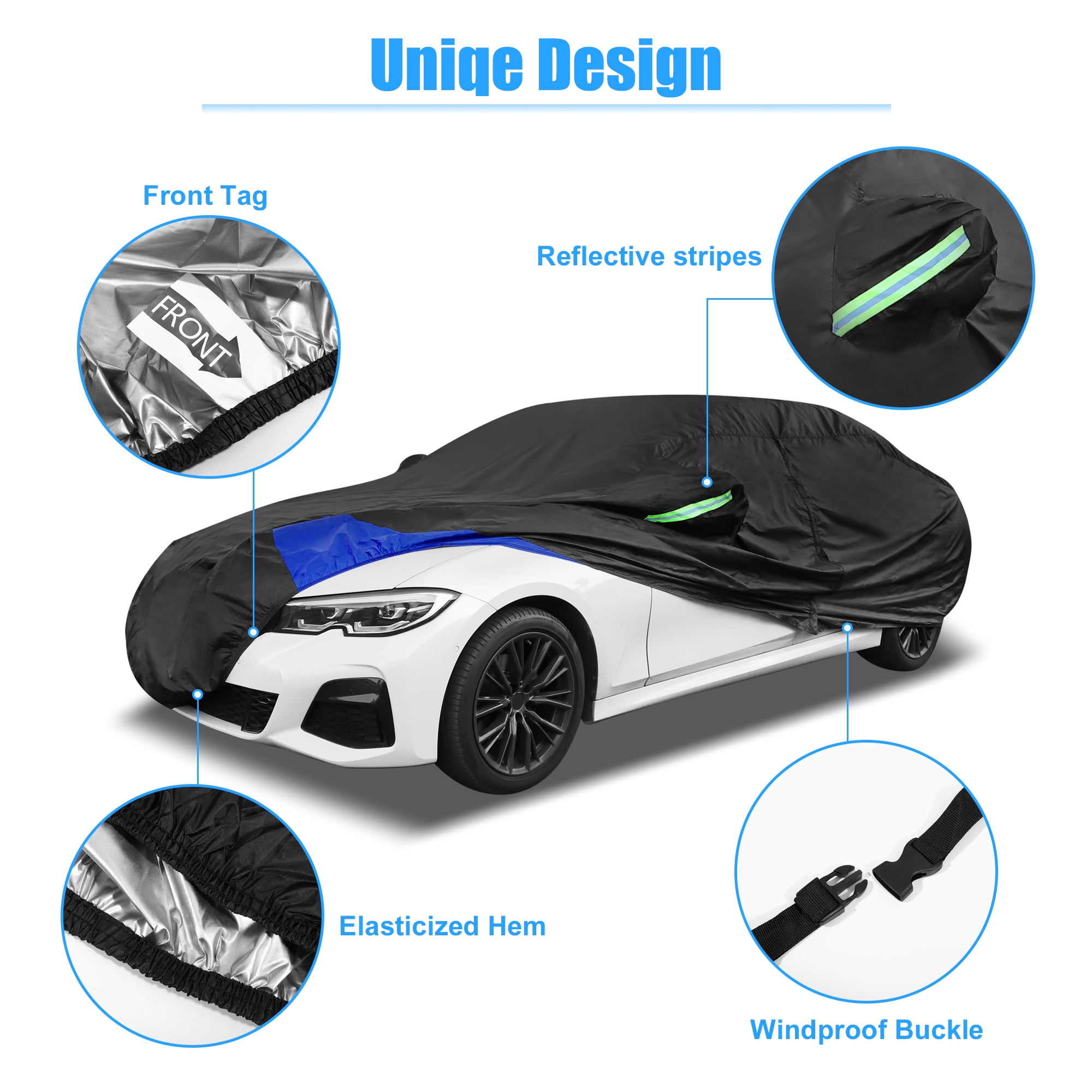 Unique Bargains 3L Car Cover for Outdoor Rain Sun Protection Universal for Sedan 178"-185"