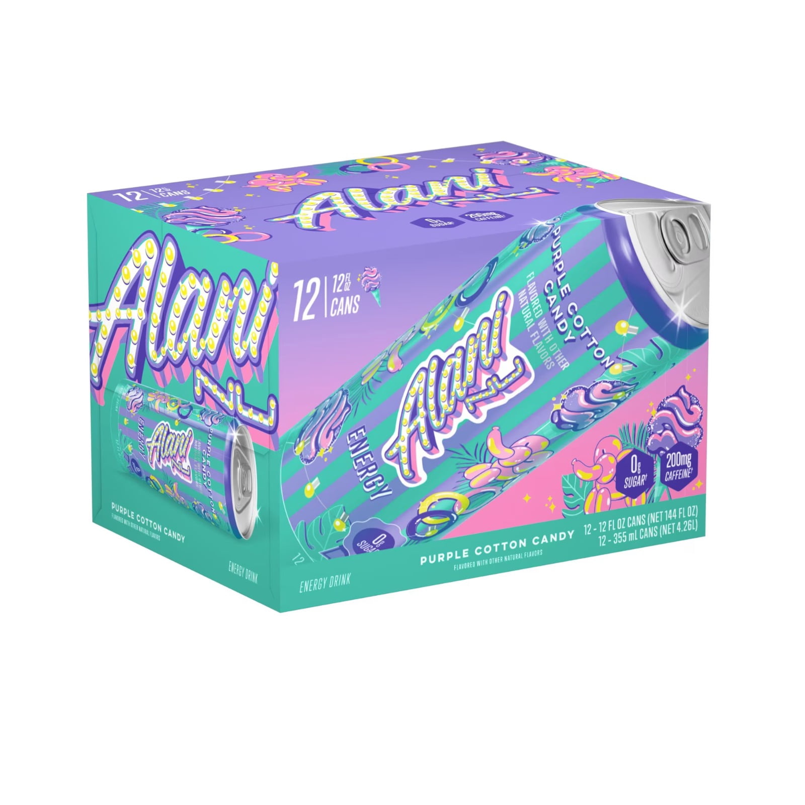 Alani Nu Energy Drink, Purple Cotton Candy, 12 fl. oz 12 pk.