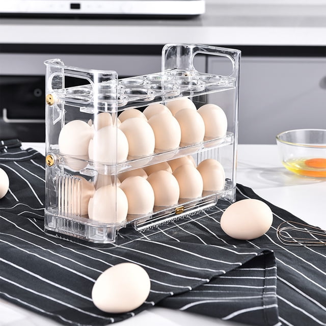 SuoKom Refrigerator Reversible Eggs Shelf, Refrigerator Side Door 3 Layer Eggs Storage Container, Transparent Acrylic Eggs Organizer, Can Store Eggs Storage One