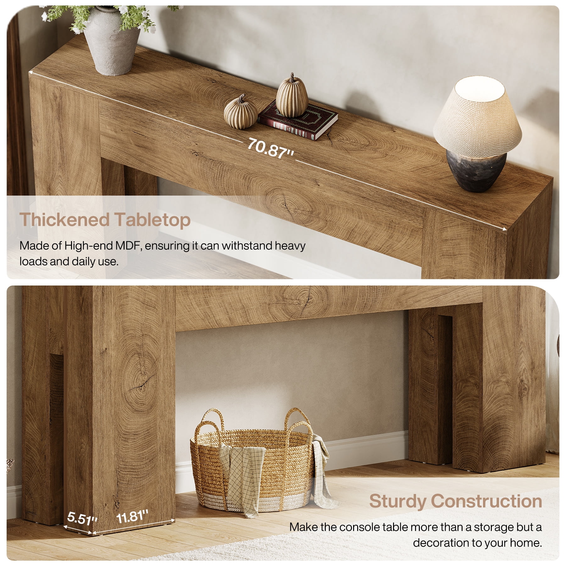 Tribesigns 71-inch Long Console Table for Entryway, Farmhouse Sofa Console Behind Couch, Entry Table for Hallway, Light Brown
