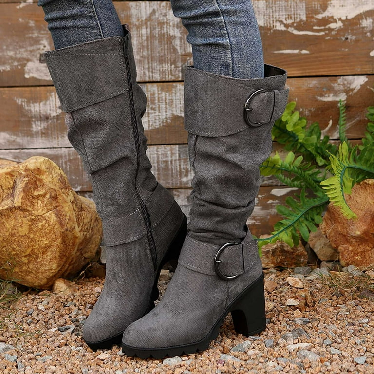 buckle grey calf boots