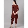 thumbnail image 6 of Janasya Indian Women's Brown Crepe Foil Print Kurta with Dhoti Pant, 6 of 9