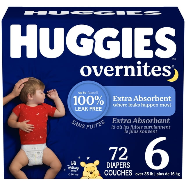 Huggies Overnites Nighttime Baby Diapers, Size 6 (35+ lbs), 72 Count