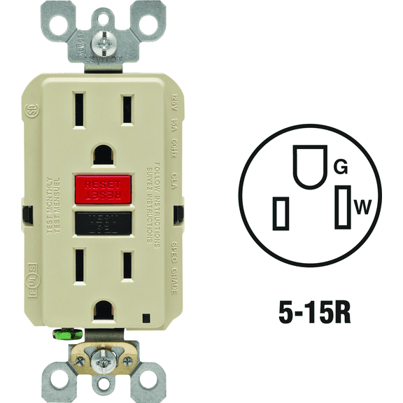 Leviton GFCI Receptacle in Ivory — UL Listed for US Residential Electrical Code Compliance, Drop-in NEC-Standard Wiring