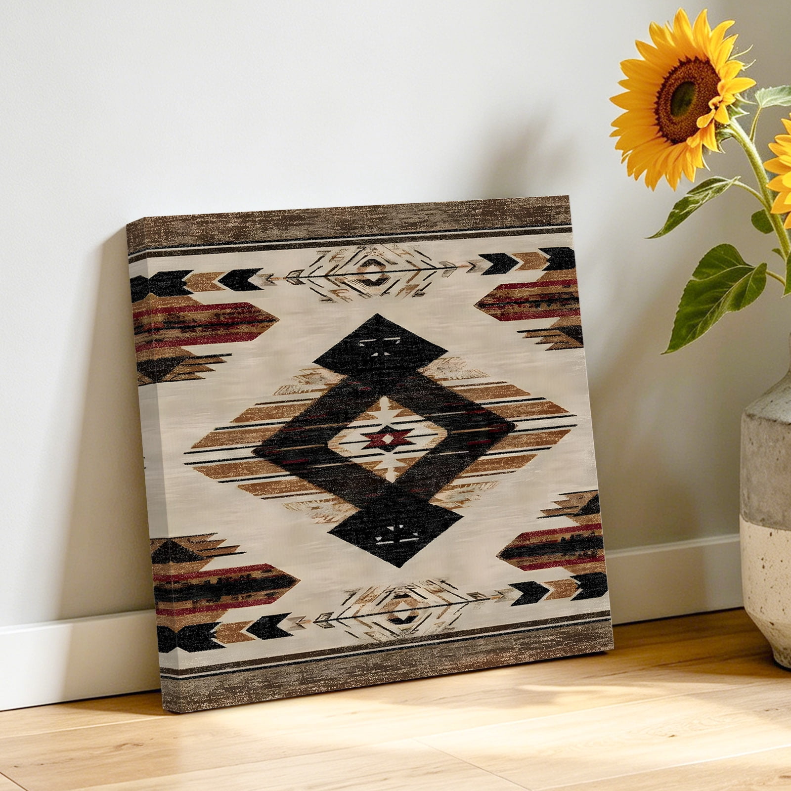 Southwestern Canvas Wall Art for Living Room, Rustic Native American Aztec Bohemian Poster Print Painting for Bedroom Office Home Decoration Wall Pictures Prepare To Hang 16"x16"
