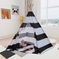 thumbnail image 4 of Yolispa Kids Teepee, Kid Play Tent with String Lights and Banner, Portable Canvas Playhouse for Indoor Outdoor,  Childrens Tent Foldable Play Tent Toys (Black & White Stripe), 4 of 10