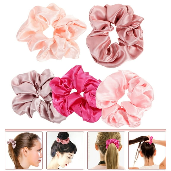 COMPUKAS 5Pack Hair Scrunchies Girls Satin Fashion Scrunchie Band for Various Occasions