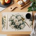 thumbnail image 2 of Placemat Set of 6 White Roses Placemats for Dining Table Retro Style Washable Table Mats for Kitchen and Party Decor Indoor & Outdoor Use, 2 of 8