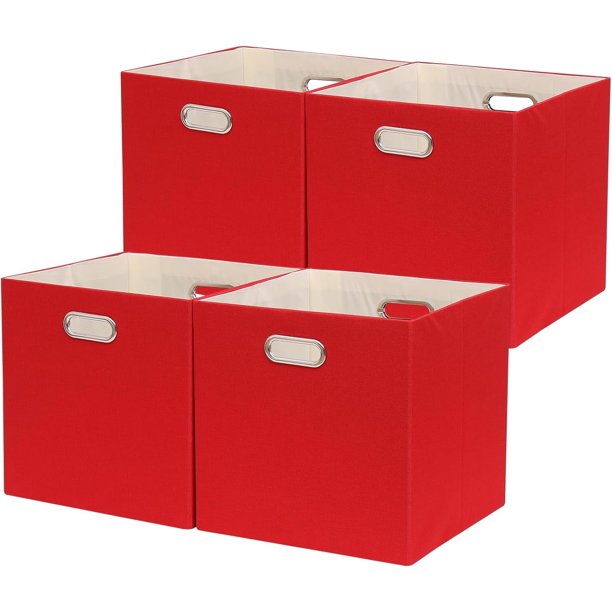 Cesta de tela plegable para organización, caja plegable con asas, juego de 4 contenedores de almacenamiento cúbicos de 11 x 11, cestas de almacenamiento gruesas y resistentes para estantes,
