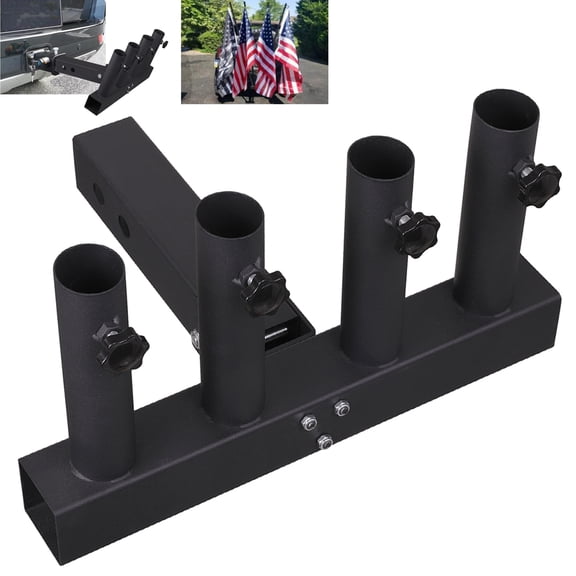 VANROUG Upgrade Hitch Mount 4 Truck Flag Pole Holder,Fishing Rod Storage Rack Adjustable Angle for Any Vehicle with Standard 2" Hitch Receiver,Black