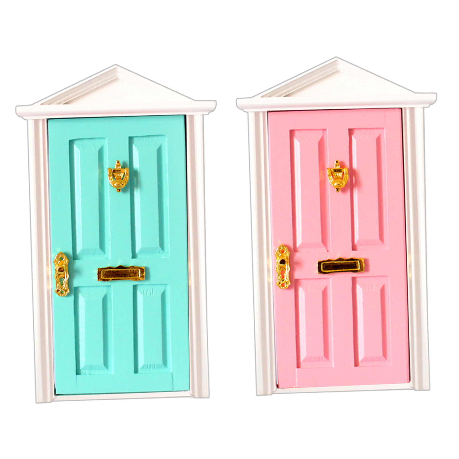Dollhouse Miniature Purple Wooden 4-Panel Door Exterior Steep Top with Key 
