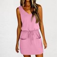 thumbnail image 2 of Hrsba Womens Summer Sleeveless Dress,Plus Size Casual Dress for Womens,Women's Summer Sexy Fashion Solid Color Sleeveless V-Neck Bandage Pocket Dress, 2 of 5