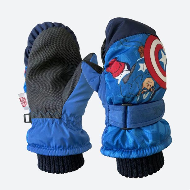 Guantes de terciopelo para niños, cálidos, resistentes al viento y al aire libre, con dibujos animados de Marvel Spider-Man, Iron Man y Capitán América, equipo de protección para esquí