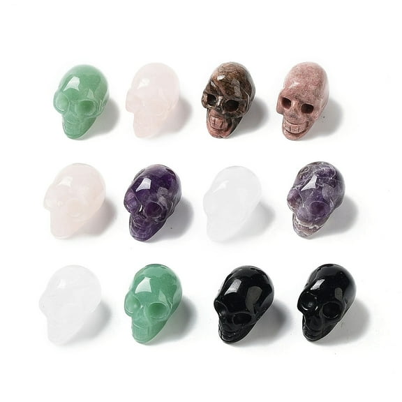 Natural Gemstone Carved Skull Statues Ornament Home Office Desk Feng Shui Decoration 24~25x16~17x19~20mm