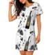 thumbnail image 2 of Easygdp Wine Bottles And Grapes Camisón de manga corta para mujer, informal, estampado, 2 of 6