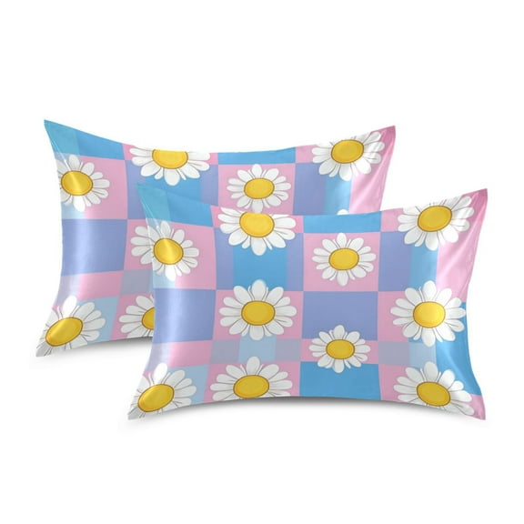 Yayeee Pillowcase Standard Size Set of 2 Satin Wrinkle Resistant Pillow Case, Playful Daisy