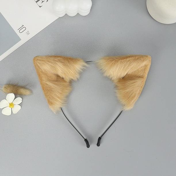 Diadema con orejas de gato y zorro de simulación hecha a mano, diadema con orejas de bestia de peluche, accesorios para vestido de cosplay, accesorios para tocado