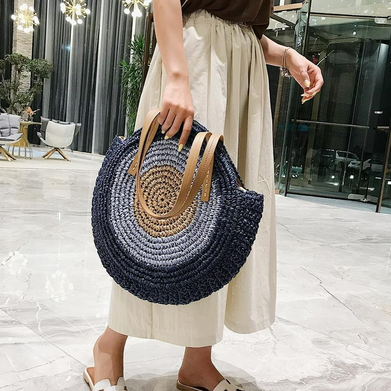 Summer Round Straw Bag, Round Contrasting Straw Bag, Women's Woven