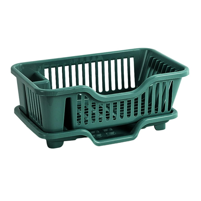 Dish Drying Rack Dish Strainers with Drain Tray Utensils Holder Organizer Rack Dish Rack and Drainaboard Set for Kitchen Counter Restaurant Dark Green