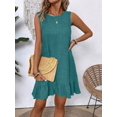 thumbnail image 3 of Teal Blue Solid Sleeveless A-Line Dress With Ruffle Hem For Casual Beach Or Daily Wear, 3 of 4