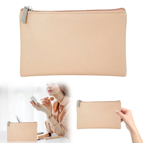 Travel Makeup Bag, PU Leather Cosmetic Organizer, Portable Carry On Lipstick Brush Holder, Large and Small Toiletry Bag for Women