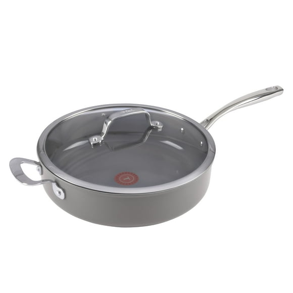 T-Fal Céramique Excellence Réserve Céramique Antiadhésive Cuiseur Jumbo 5.5 Litres Four à Induction Gril Sûr Couvercle 500F Sûr 350F Ustensiles de Cuisine Gris
