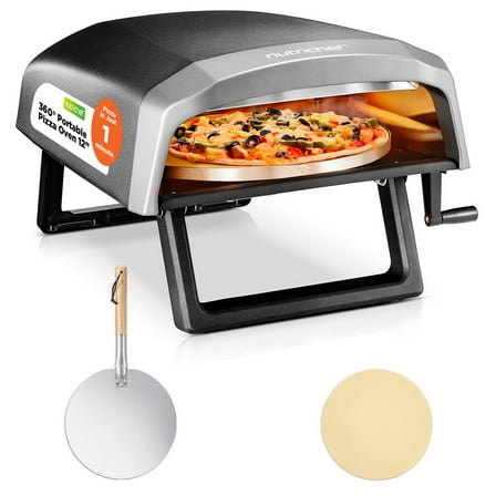 360° Portable Pizza Oven with Rotating Pizza Stone, Rain Cover, Regulator, and Hose