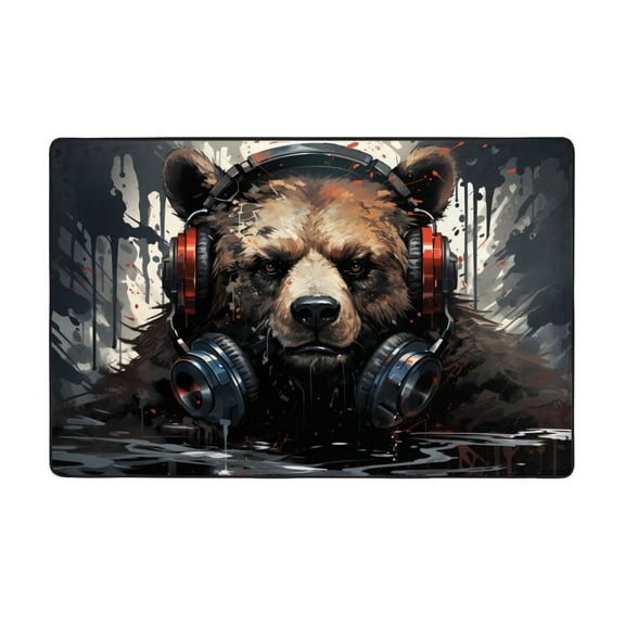 Area Rugs For Living Room Decor - Urban Bear With Headphones Anti Slip Throw Washable Rugs 3x5 For Bedroom, Soft Indoor Carpet For Bedroom Living Room 60x39In