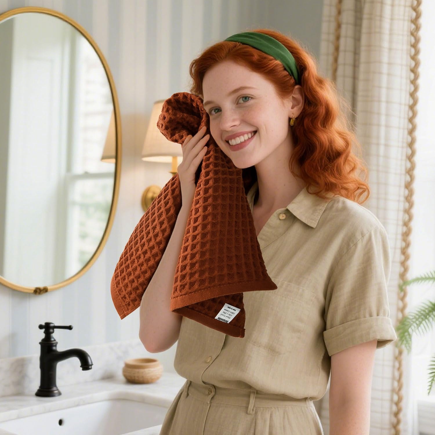 Waffle Hand Towels for Bathroom Kitchen 2-Piece (Rust) – Cotton Quick Dry, Super Soft, Absorbent Towels for Fall Decor, 13x29”