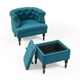 thumbnail image 3 of Velvet Accent Chair with Ottoman, Mid-century Velvet Accent Chair and Storage Ottoman with Tray Set, Wooden Legs Comfy Reading Chair for Bedroom Living Room, 250lbs Weight Capacity, Teal, 3 of 10