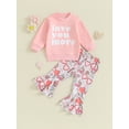 thumbnail image 2 of Bagilaanoe 2Pcs Baby Girl Valentine's Day Clothing Sets Toddler Letter Print Long Sleeve Sweatshirts Tops + Flare Trousers 6M 9M 12M 2T 3T 4T Kids Pants Set, 2 of 9
