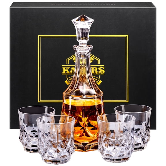 KANARS Whiskey Decanter Sets 25 Oz Liquor Bottle with 10 Oz Crystal Glasses, Men Gift