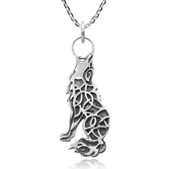 Aeravida Powerful and Majestic Howling Celtic Wolf Sterling Silver Pendant Necklace | Delicate Sterling Silver Necklace for Women | Trendy Sterling Silver Necklace for Women, Men