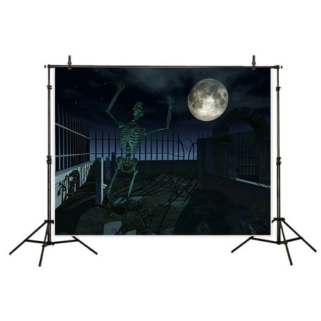 HelloDecor Polyster Halloween 7x5ft Theme terror party Backdrop background Computer Printed photography Full moon tombstone skull skeleton photo studio backdrops prop wallpaper mural