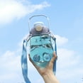 thumbnail image 1 of Linda botella de agua de conejo con pajita, botella de plástico de gran capacidad con correa ajustable para el hombro para acampar, deportes, viajes, picnic, 1 of 9