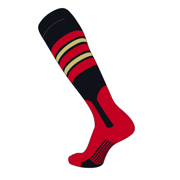 TCK Elite Baseball Knee High Stirrup Socks (F, 7in) Black, Red, Vegas Gold, Red