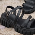 thumbnail image 4 of Xucatan Women's Chunky Platform Sandals, Round Toe Open Toe Slides with Thick Sole and Buckle Ankle Strap, Faux Leather Multi Strap Beach Shoes, Versatile Summer Casual Footwear Gift, 4 of 9