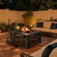 thumbnail image 2 of Lacoo 32" Patio Square Fire Pit Table for Patio Backyard BBQ, Ice Storage with Mesh Lid, Poker and Cover, Gold, 2 of 6