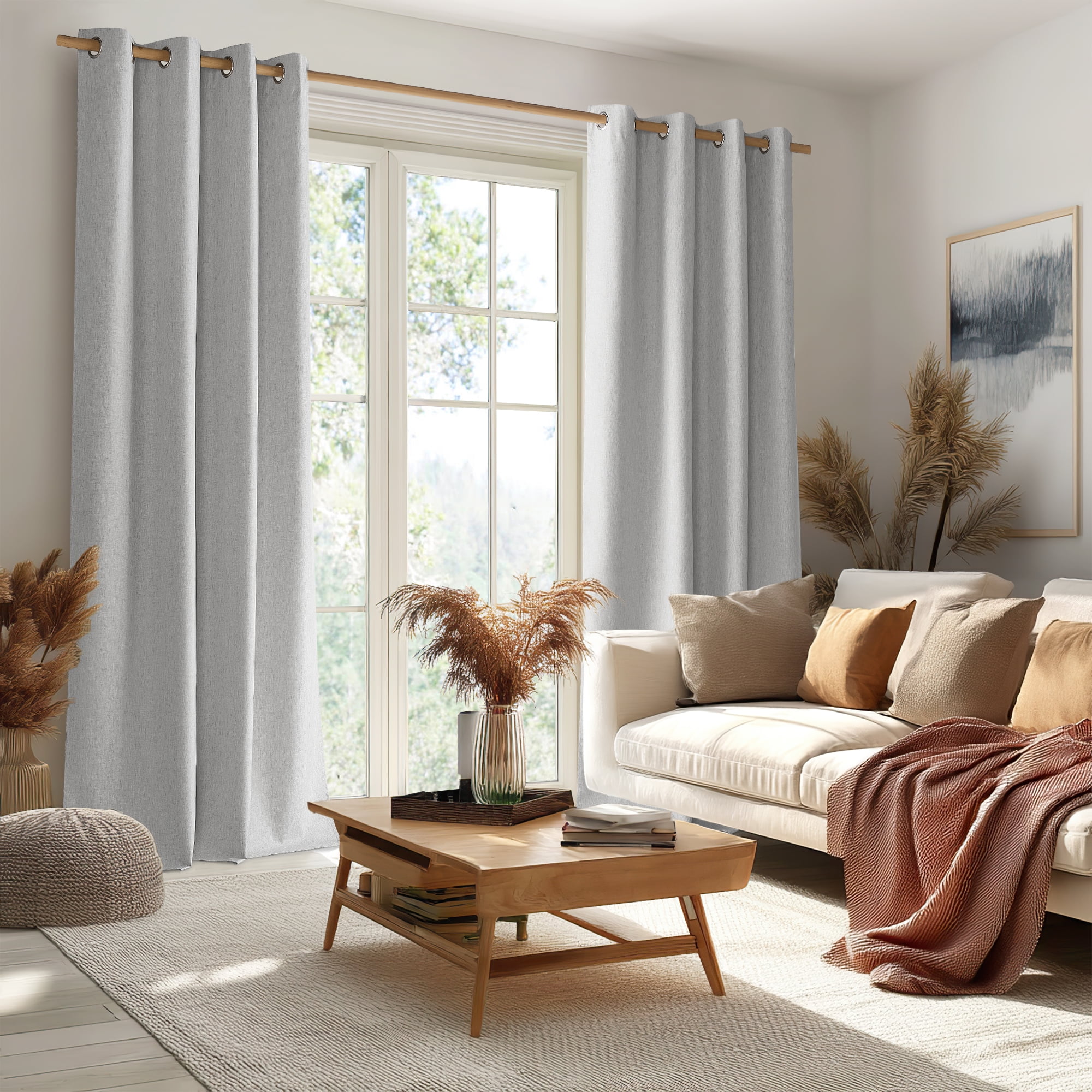NICETOWN 100% Blackout Curtains for Living Room Faux Linen Room Darkening Noise Reducing Window Treatment for Bedroom, W52 x L90, Light Gray, Set of 2