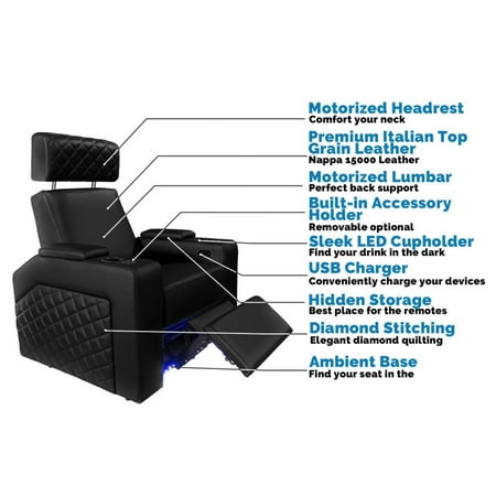 Valencia Theater Seating - Valencia Zurich Row of 2 Premium Top Grain Nappa Leather 11000 Home Theater Seating - Black
