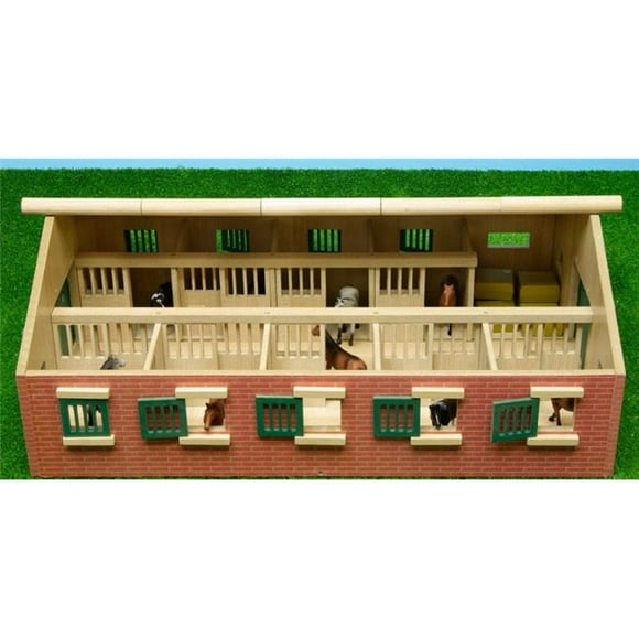 Kids Globe KG610544 1-32 Scale Horse Stable with 9 Horse Stalls - Brick & Dark Green