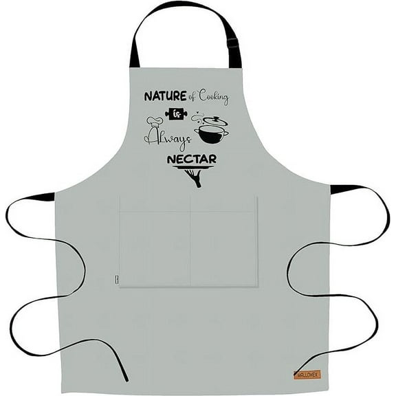 MALLOWEX Womens Apron for Kitchen with an Adjustable Neck with Long Ties | Cooking Kitchen Chef Apron for Women Men | 27.5 x 33 Inch | 100% Natural Cotton | Grey
